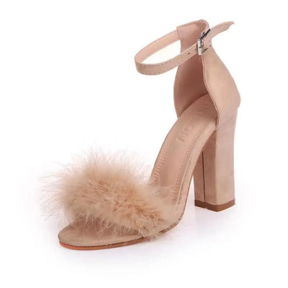 Women Shoes Coarse-heeled Fur Rubber Sandals Women