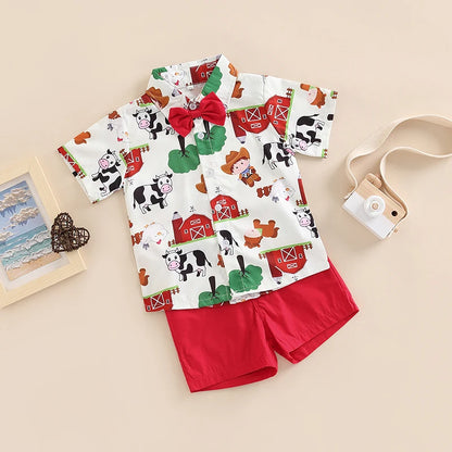 Toddler Boy Gentleman Outfit Short Sleeve Button down Shirt Bermuda Shorts Baby Boy Summer Clothes Set