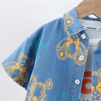 Boys Denim Clothing Sets 2pcs Infant Baby Children Fashion Cartoon Bear