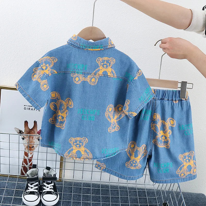 Boys Denim Clothing Sets 2pcs Infant Baby Children Fashion Cartoon Bear