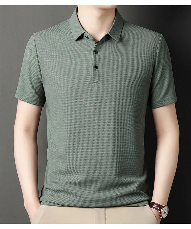 Summer Men's Short Sleeved Lapel T-Shirt Solid POLO  Loose Top