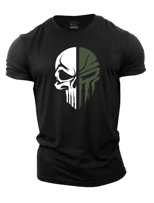 Summer Men's Pure cotton Shirt Skull Dropped Gym Short-Sleeved tracksuit men Clothing t-shirt tops