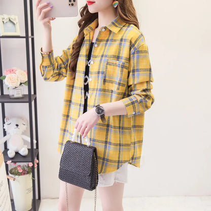 Plaid Shirt New Boutique Ladies Loose Blouse