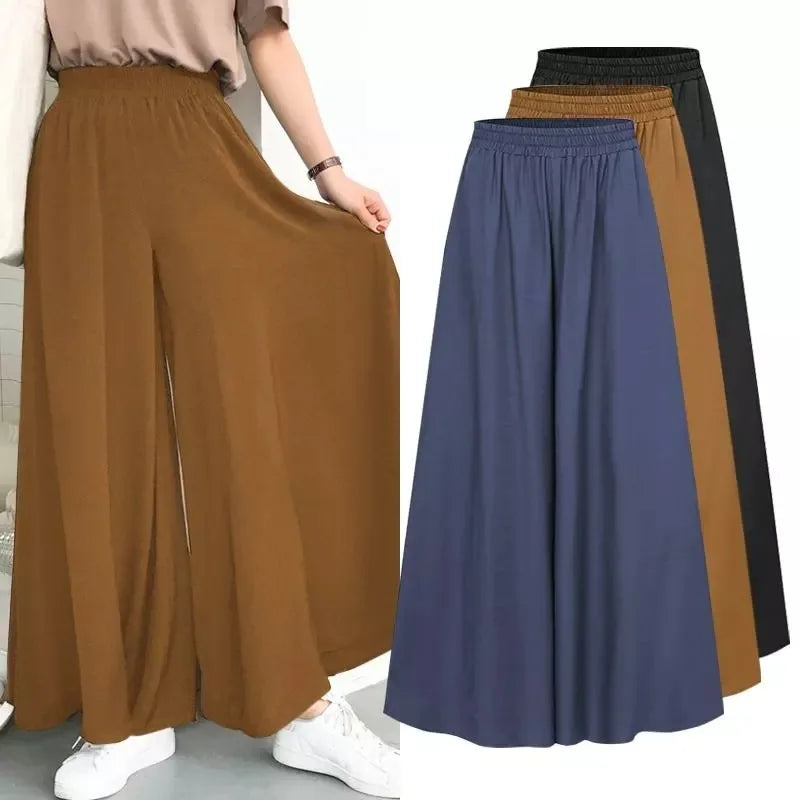 Summer Women's Plus Size Wide Leg Pants Cotton Linen Retro Minimalist Mid Rise Elastic Drape Straight Leg Trousers