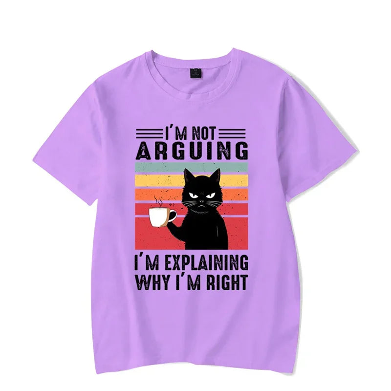 T shirts Oversize Black Cat I’m Not Arguing Graphic Funny Cat Coffee