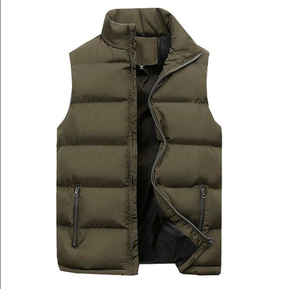 Vest Parkas Cotton Casual Sleeveless Stand Thick Clothes Solid Vest Jacket Male