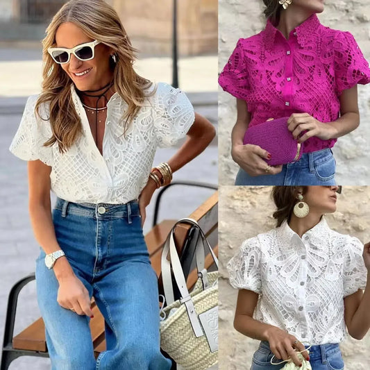 Women Summer Sexy Crochet Tops Trend Lace Hollow Out Top for Ladies