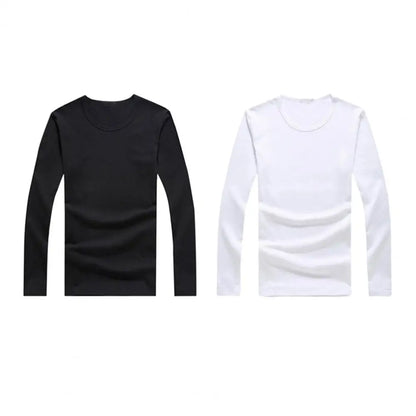 Long Sleeve Spring Autumn Tops Men's T-shirt O-neck Solid Elastic Pullover