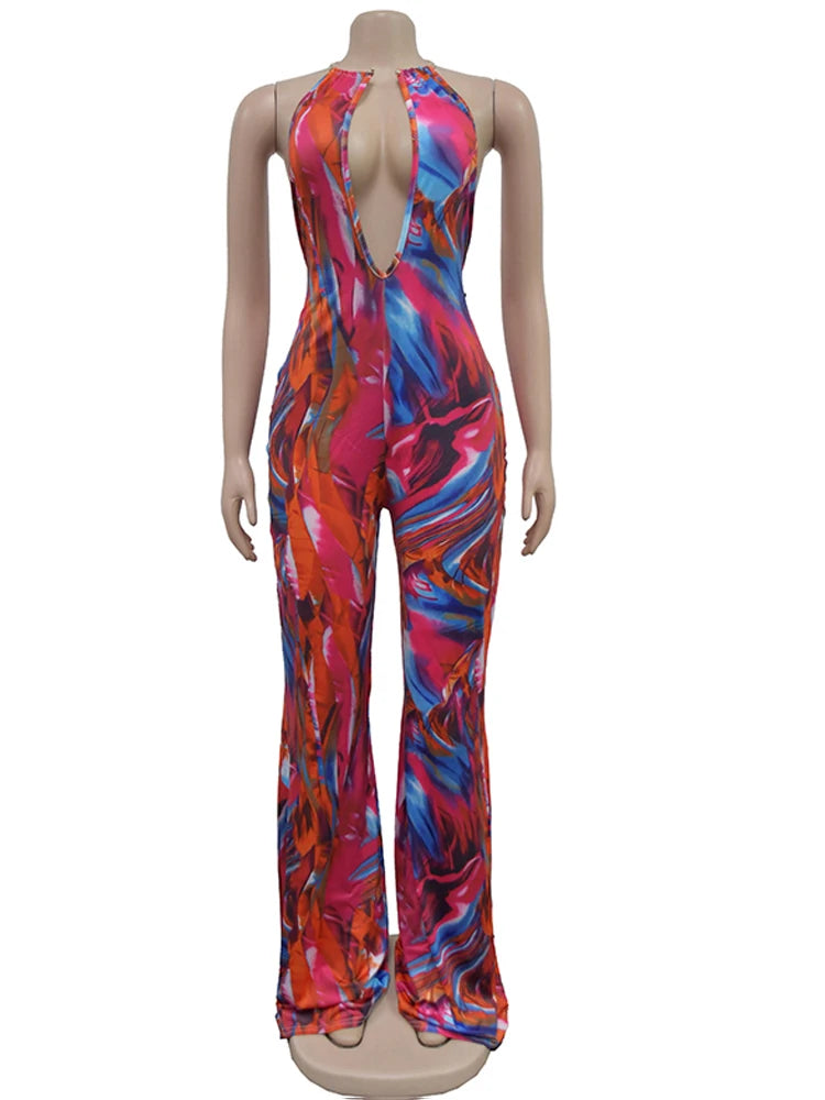 Tropical Halter Neck Jumpsuits One Piece Outfits Beautiful