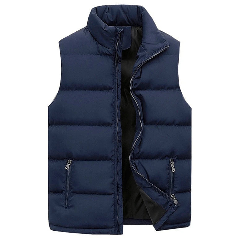 Vest Parkas Cotton Casual Sleeveless Stand Thick Clothes Solid Vest Jacket Male