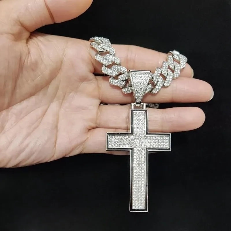 Men Women Hip Hop Cross  Pendant Necklace with 14mm Cuban Chain Iced out pendants Necklaces Fashion Punk Jewelry Gifts