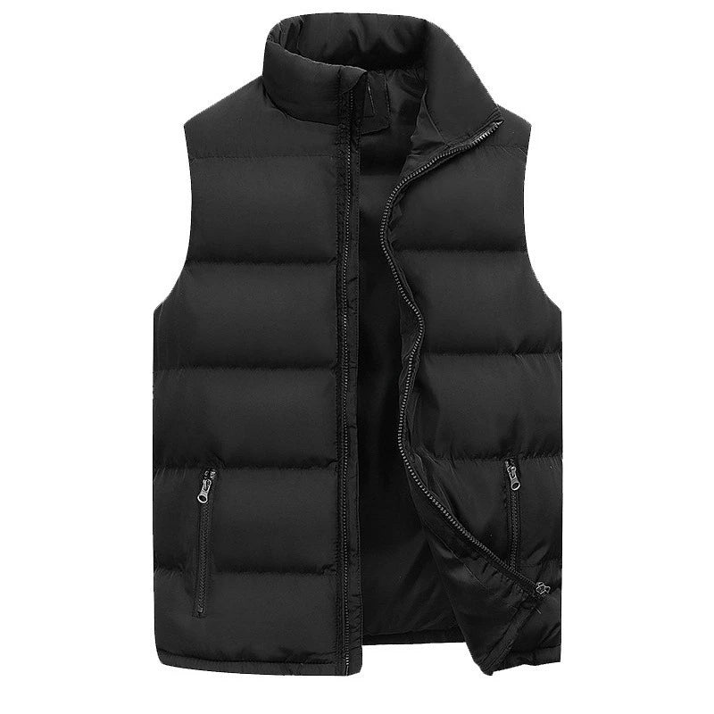 Vest Parkas Cotton Casual Sleeveless Stand Thick Clothes Solid Vest Jacket Male