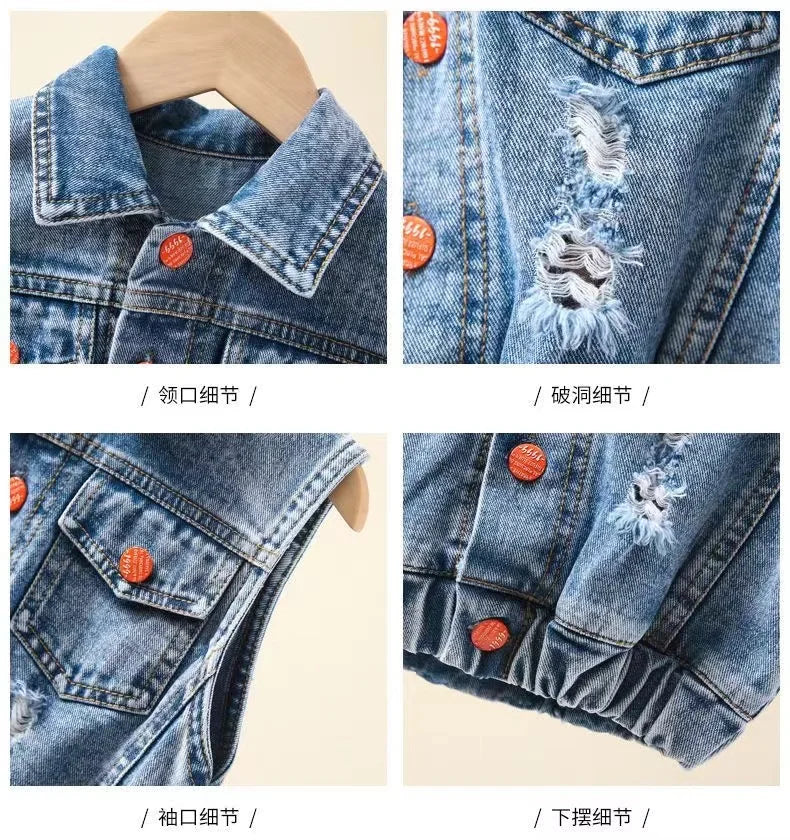 Casual Spring Autumn Baby Boys Girls Outfits Suit Children Denim Vest Hoodie Jeans 3Pcs Boys Sets Children Sets 1-7Y