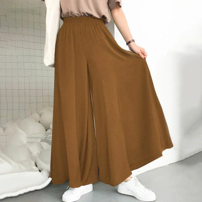 Summer Women's Plus Size Wide Leg Pants Cotton Linen Retro Minimalist Mid Rise Elastic Drape Straight Leg Trousers