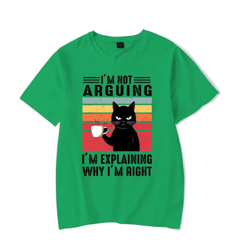 T shirts Oversize Black Cat I’m Not Arguing Graphic Funny Cat Coffee