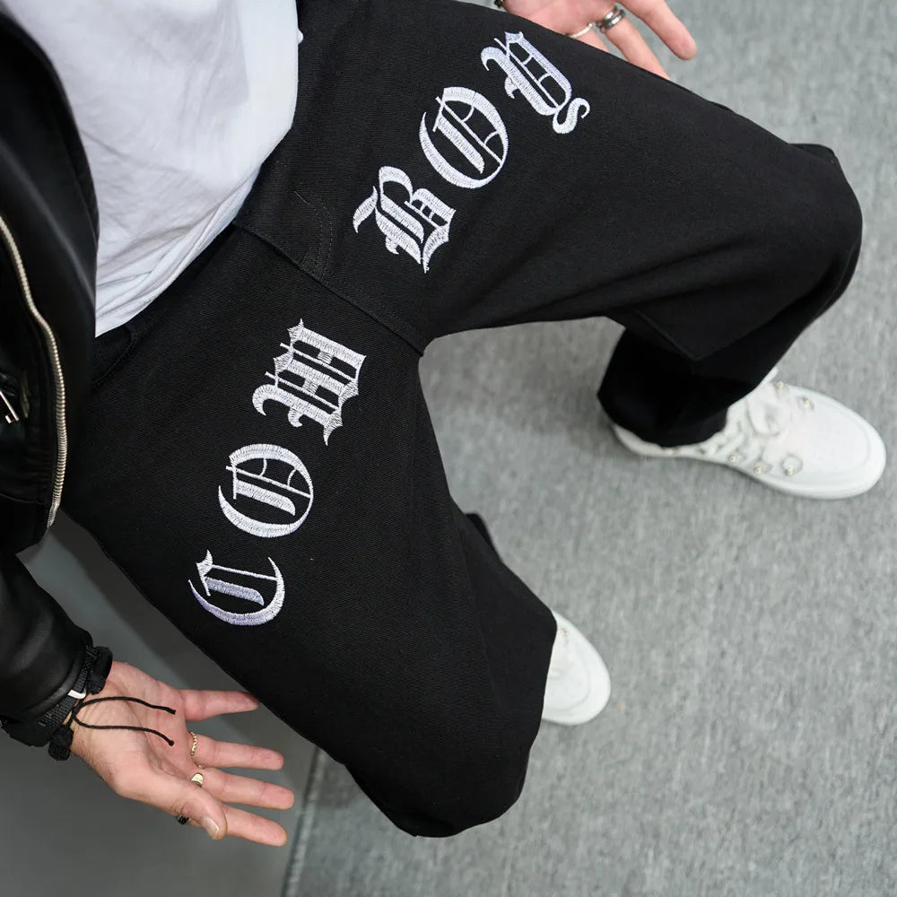 Men Stylish Embroidery Jeans Trousers Streetwear