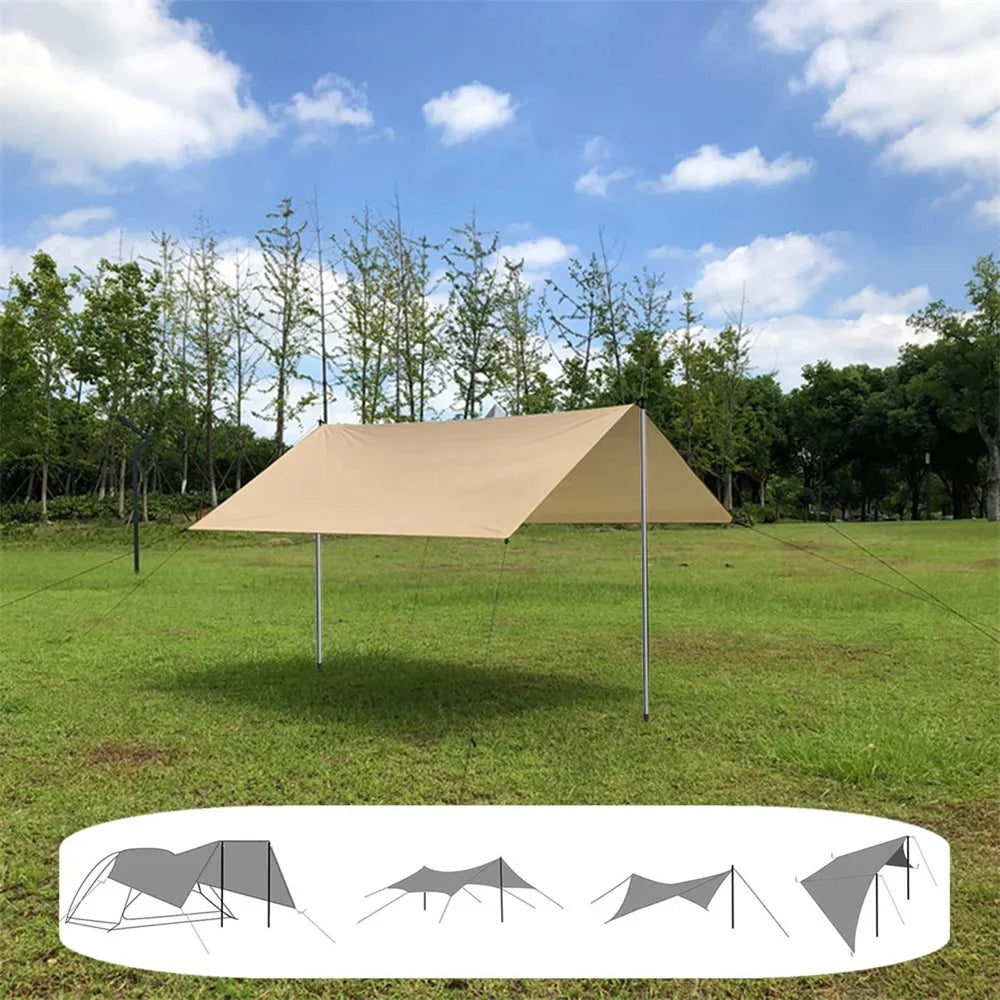 Camping Sunshade with Poles Waterproof Lightweight Rain UV Resistant Shelter for Garden Picnic Hiking Beach Outdoor Activities