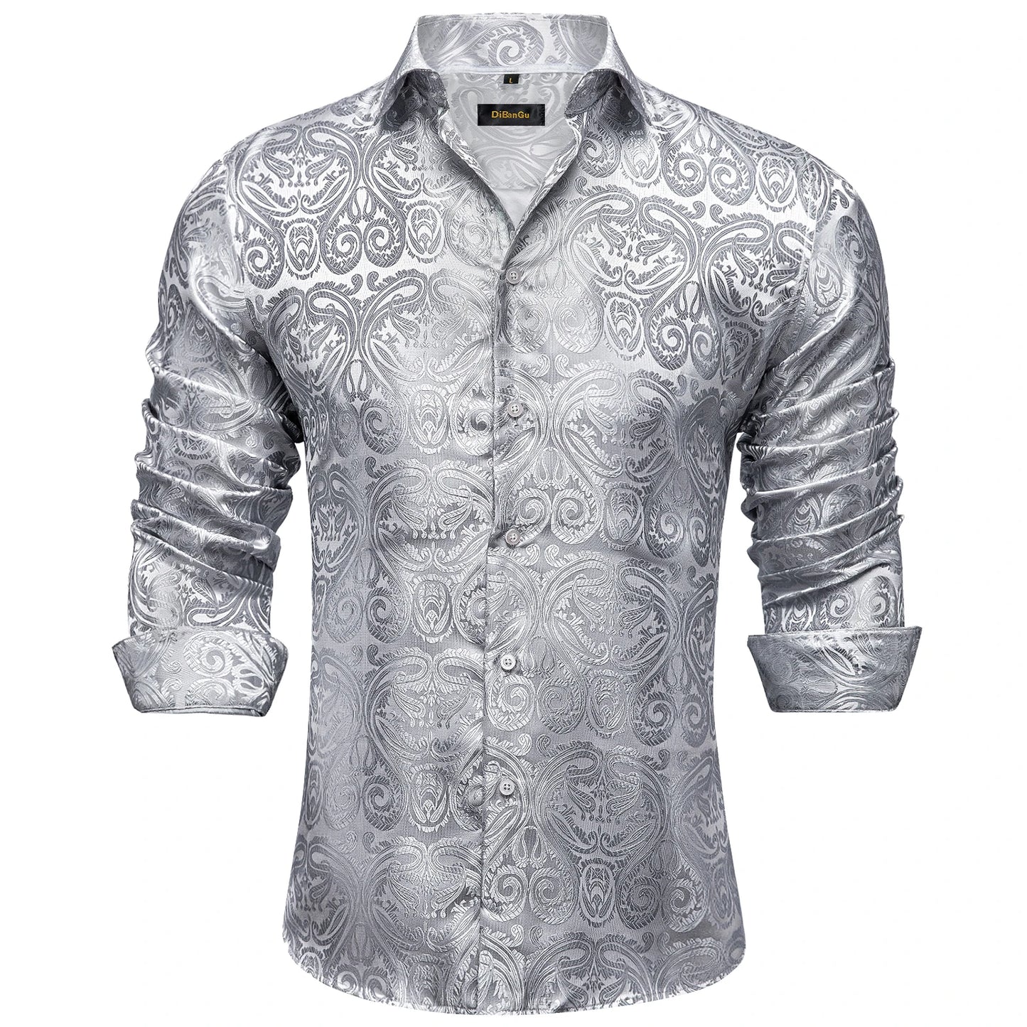 Black Paisley Silk Tuxedo Social Shirt Luxury Designer Men Clothing