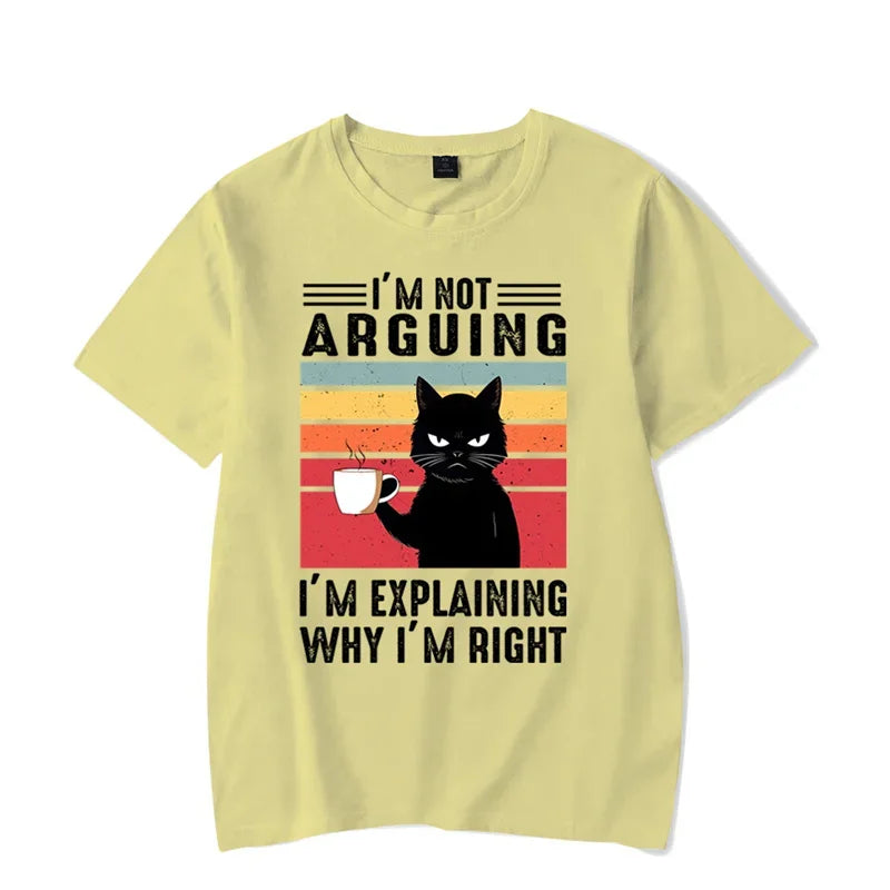 T shirts Oversize Black Cat I’m Not Arguing Graphic Funny Cat Coffee