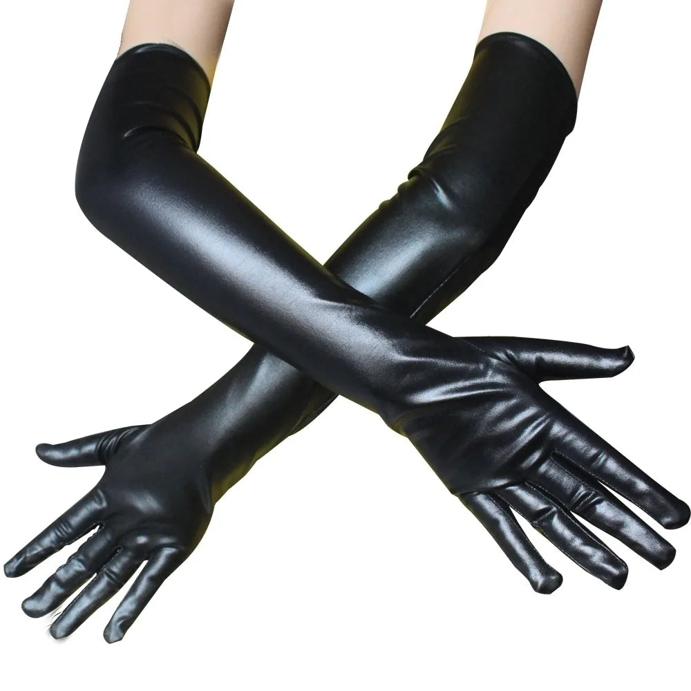 2 Colors New Faux Long Leather Gloves Fashion Women Gloves Warm Outdoors Long Design Sexy Gloves