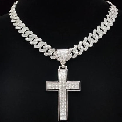 Men Women Hip Hop Cross  Pendant Necklace with 14mm Cuban Chain Iced out pendants Necklaces Fashion Punk Jewelry Gifts