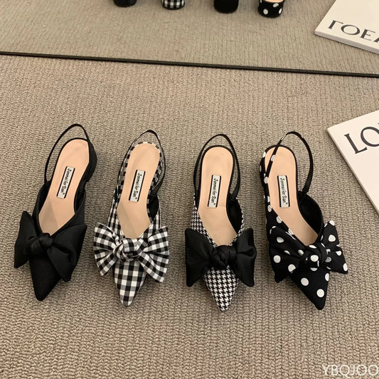 Bow Sandals Women Summer Pointed Low Heel