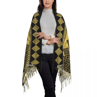 Greek Meander Scarf Wrap Women Long Winter Fall