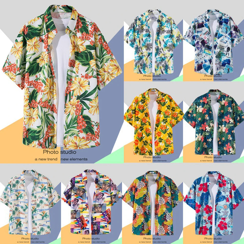 Men's Shirt Lapel Button Printing Short Sleeve Flower Shirt Retro Summer Holiday Beach Shirt