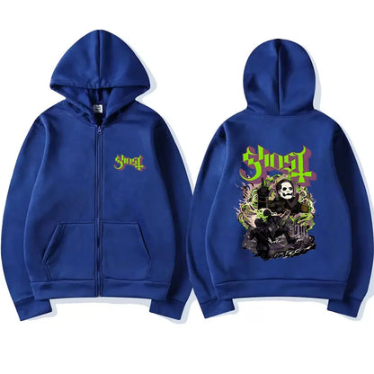 Ghost Band Zipper Hoodie Men Hip Hop Oversized Fashion Cartoon Anime Graphic Print Zip Up Hoodies Male Rock Gothic Sweatshirts