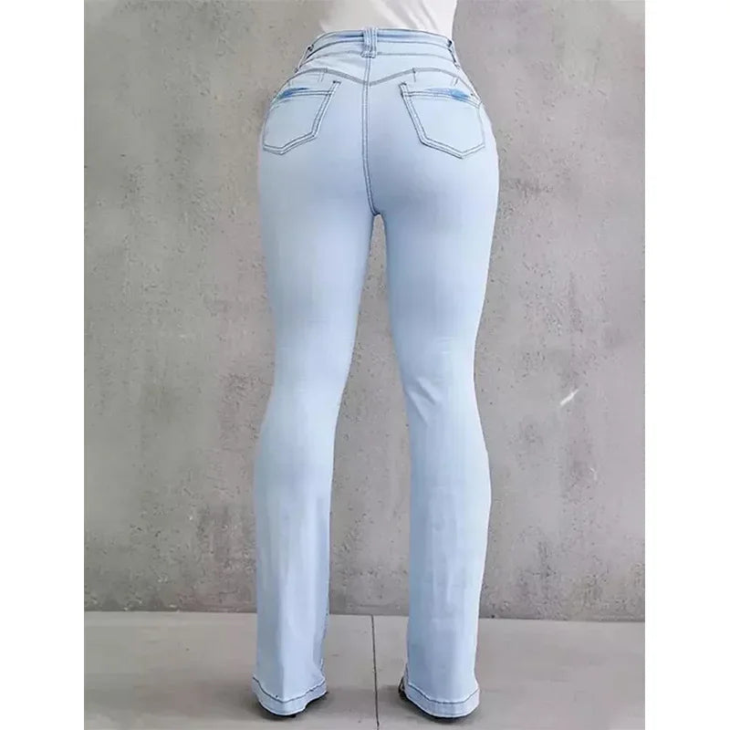 High Waist Denim Flare Pants Capris