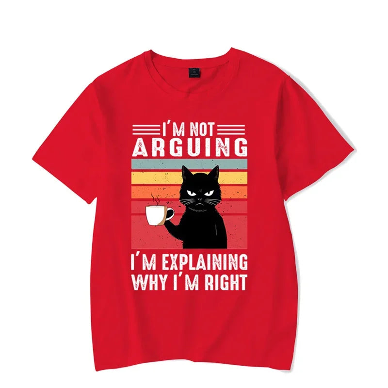 T shirts Oversize Black Cat I’m Not Arguing Graphic Funny Cat Coffee