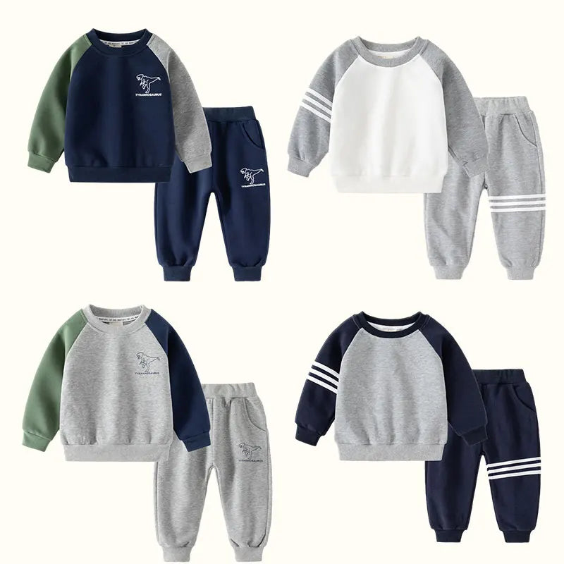 Children Clothes Set Color Patchwork Kids Boys Two-Piece Sets Children Boy Casual Tracksuit Outfits Tops Pants