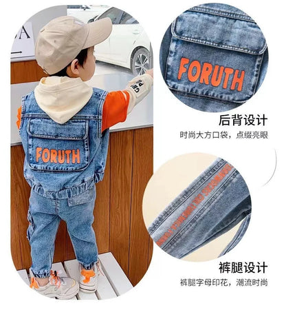 Casual Spring Autumn Baby Boys Girls Outfits Suit Children Denim Vest Hoodie Jeans 3Pcs Boys Sets Children Sets 1-7Y